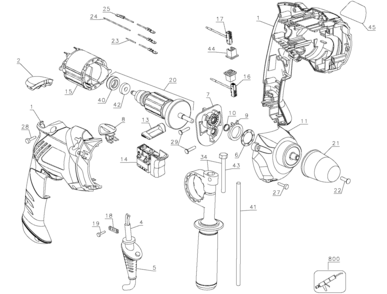 Default Diagram and Parts List for KR720-B3 Type 1 Black and Decker Hammer Drill